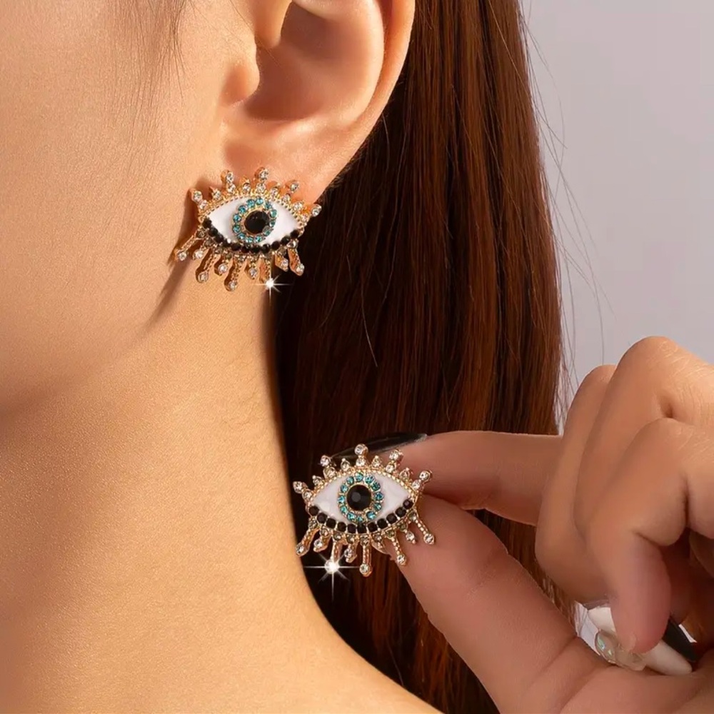 Rhinestone Evil Eye Earrings